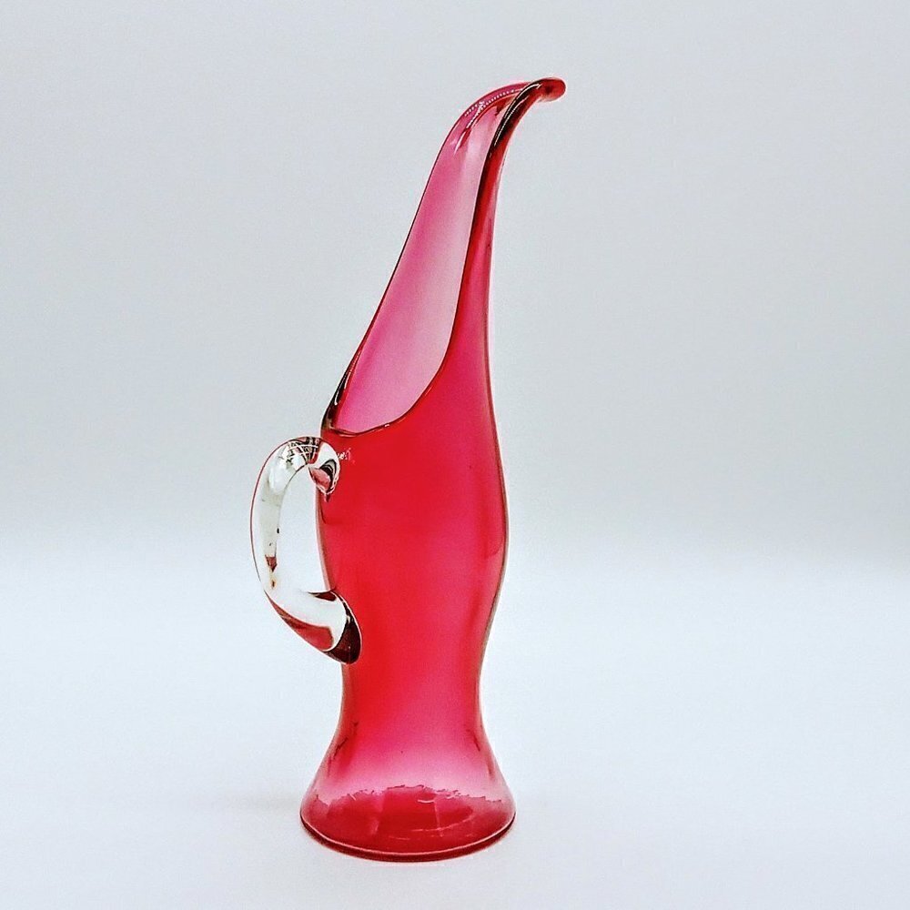 Cranberry Glass Clear Applied Handle Ewer Pitcher